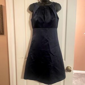 “ALFRED SUNG” Pleated Peek-a-Boo Neckline Dress